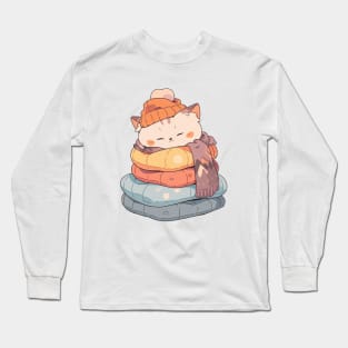 Cozy Winter Cat Long Sleeve T-Shirt